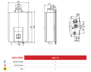 Scaldabagno a gas Rinnai One da interni scheda tecnica misure